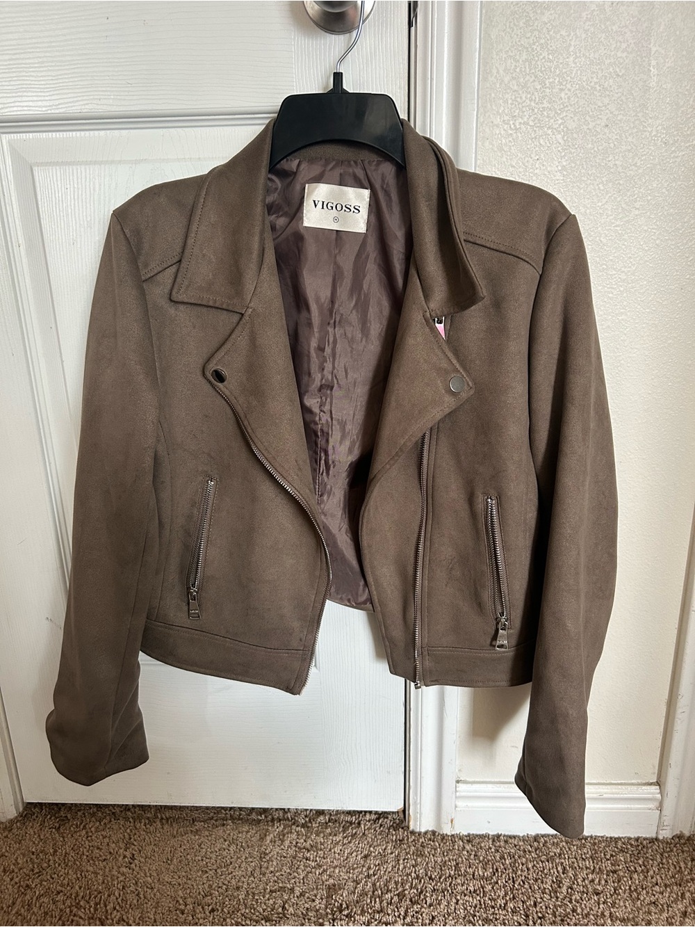 Vigoss Taupe Suede Moto Jacket - Women's